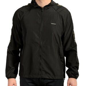 Versace Men's Black Greeca Stripe Hooded Full Zip Windbreaker Jacket US L IT 52